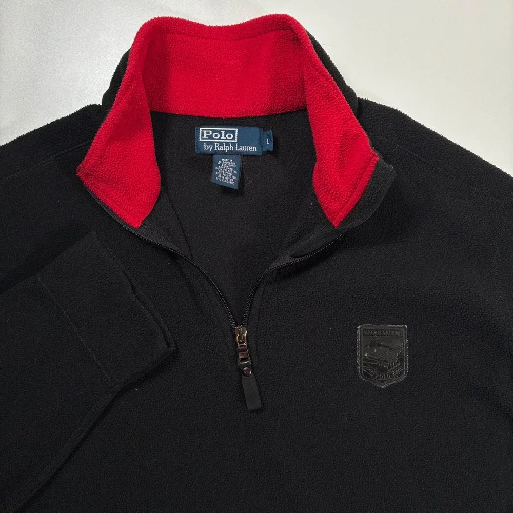 Rare Vintage Polo Ralph Lauren Fleece Pullover Large Black Polartec Ski Crest